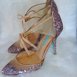 Betsey Johnson | Blue Stela Gold Glitter Heel